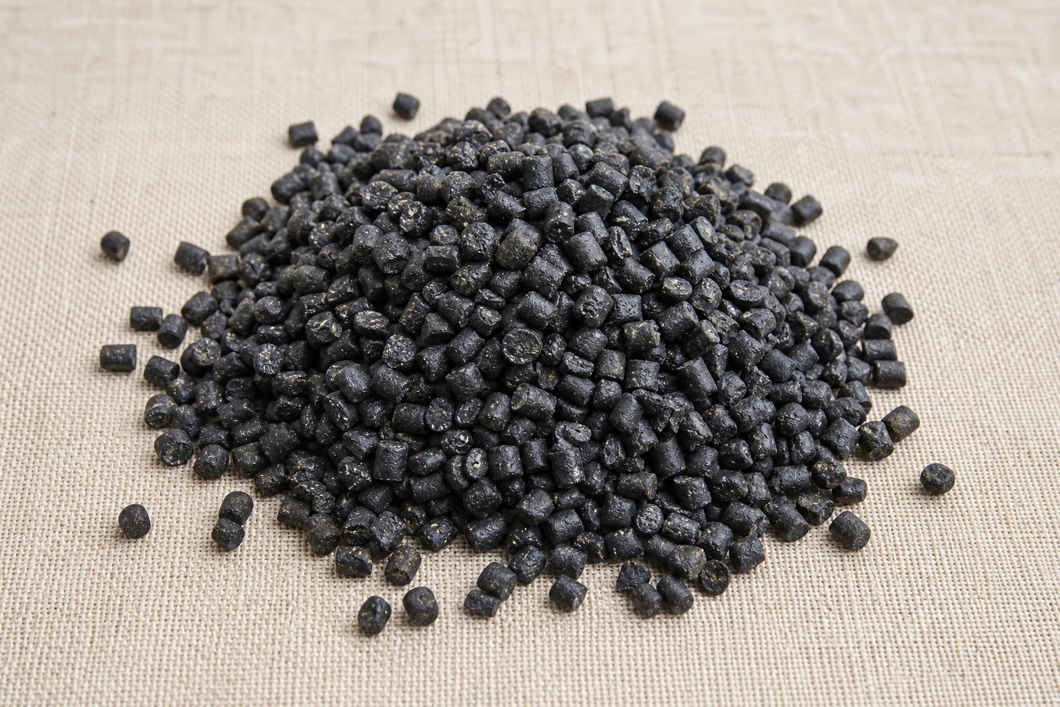 Macro shot of recycled PolyAl pellets